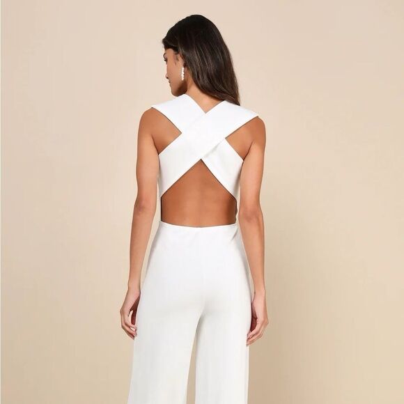Lulus Thinking Out Loud White Backless Jumpsuit Size XL NEW NWT - Picture 12 of 15